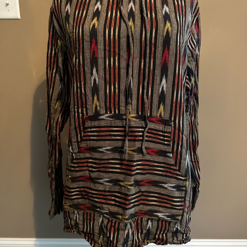 Earthbound Trading Co Handmade Tribal Aztec Striped Multicolor Hoodie Size S